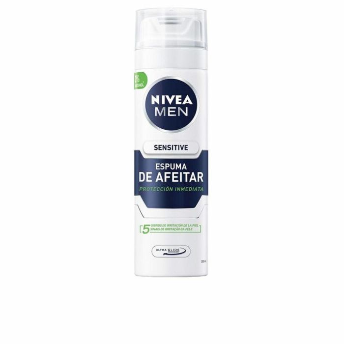 NIVEA MEN SENSITIVE Espuma de Afeitar para Piel Sensible 200 ml - Anti-Irritación, con Camomila y Hamamelis, Ultra Glide, Sin Alcohol