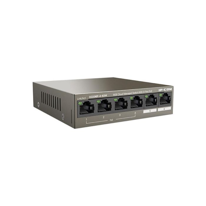 IP-COM Switch G2206P-4-63W PoE Gigabit, 6 Puertos (4 PoE+, 58W), Administrado en la Nube, Conmutador Inteligente