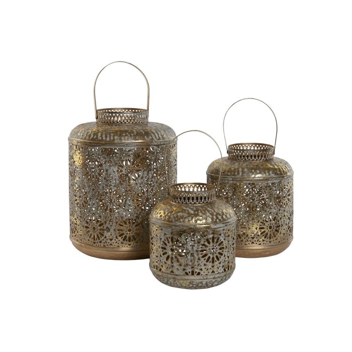 DKD Home Decor Portavelas Árabe Dorado Metal Set de 3 Piezas 24 x 32 x 24 cm 3