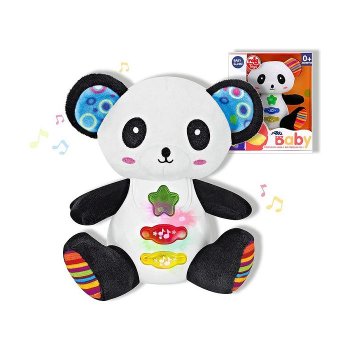 Reig Peluche musical Oso Panda 15 cm para recién nacidos. Emite sonidos, funciona con 2 pilas LR6 (no incluidas).