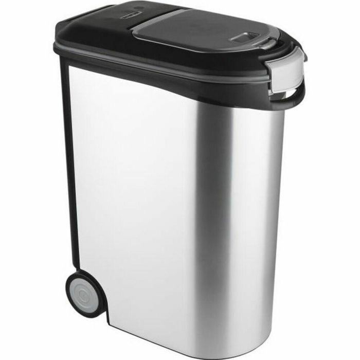 Curver Contenedor de croquetas 20kg de polipropileno alta calidad con cierre hermético para frescura, doble abertura, aspecto metálico gris Curver Contenedor de croquetas 20kg de polipropileno alta calidad con cierre hermético para frescura, doble abertura, aspecto metálico gris