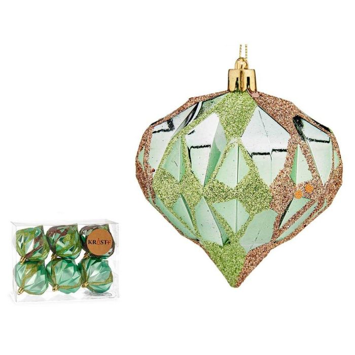 Set de Bolas de Navidad Diamante Verde Plástico 8 x 9 x 8 cm (12 Unidades) 1