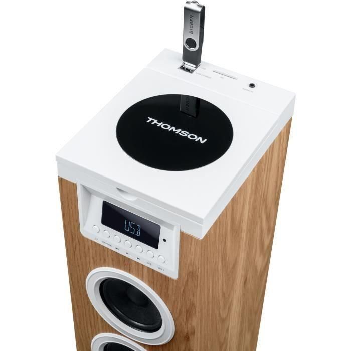 Thomson THO1720571172497 Altavoz Torre con Bluetooth, CD, USB, SD, Radio FM, 60W - Blanco/Madera 3 Thomson THO1720571172497 Altavoz Torre con Bluetooth, CD, USB, SD, Radio FM, 60W - Blanco/Madera 3