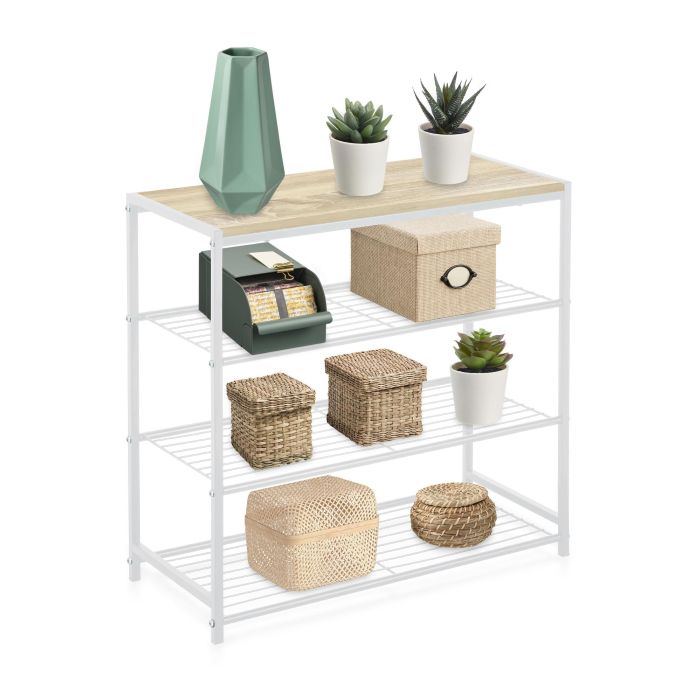 Confortime Estantería de 4 Niveles en Metal y Madera Blanca - Moblekit (3 Unidades) 5 Confortime Estantería de 4 Niveles en Metal y Madera Blanca - Moblekit (3 Unidades) 5