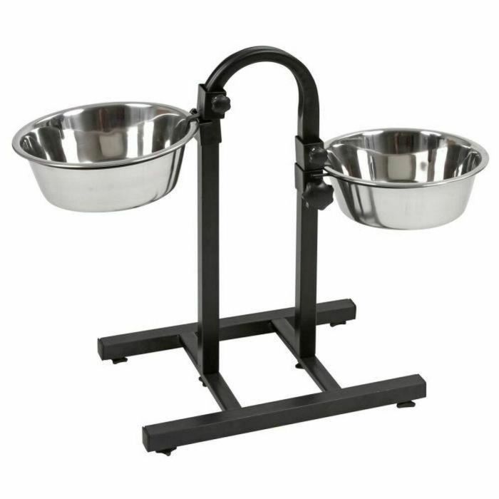 Kerbl Bar con Plato de Comida para Perros con 2 Cuencos de Acero Inoxidable de 2800 ml y Marco de PVC - Altura 52 cm