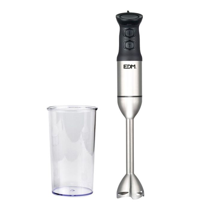 Edm Batidora de Mano 1000W Mango Ergonómico Cuchillas Acero Inoxidable Vaso 600ml Cromado Negro 220-240v