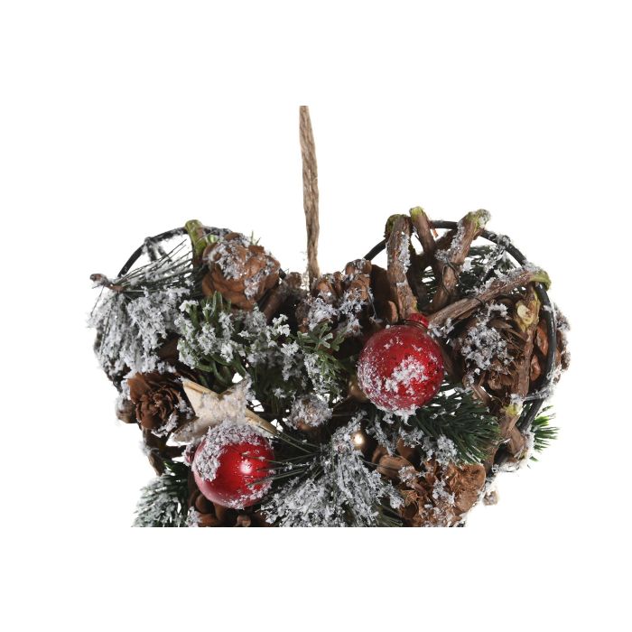DKD Home Decor Decoración Colgante Navidad Tradicional Rojo Natural Piñas Corazón 11 x 19 x 19 cm (2 Unidades) 1