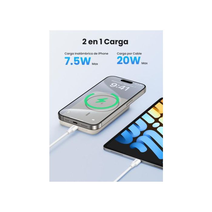 UGREEN 25208 Batería Externa 10000 mAh Cargador Inalámbrico Beige para iPhone 12-15 Series, Carga Rápida PD 20W