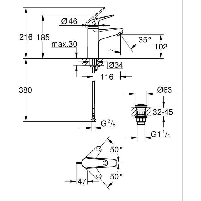 Mezclador monomando - GROHE - 24327001 - Lavabo Swift - Con seguridad para niños - Talla M 1 Mezclador monomando - GROHE - 24327001 - Lavabo Swift - Con seguridad para niños - Talla M 1