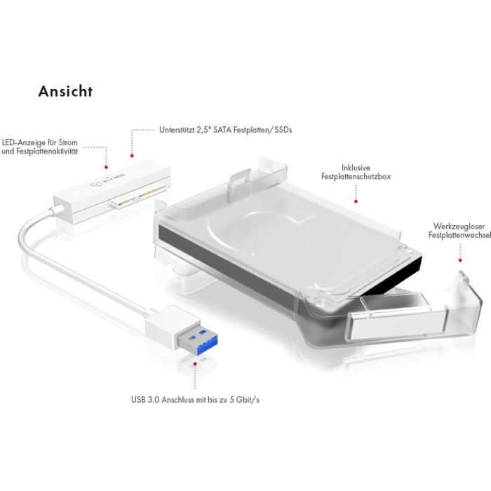 ICY BOX IB-AC703-U3 USB-A 3.0 Adapter für 2.5" SATA HDD/SSD mit Kunststoffhülle 2 ICY BOX IB-AC703-U3 USB-A 3.0 Adapter für 2.5" SATA HDD/SSD mit Kunststoffhülle 2