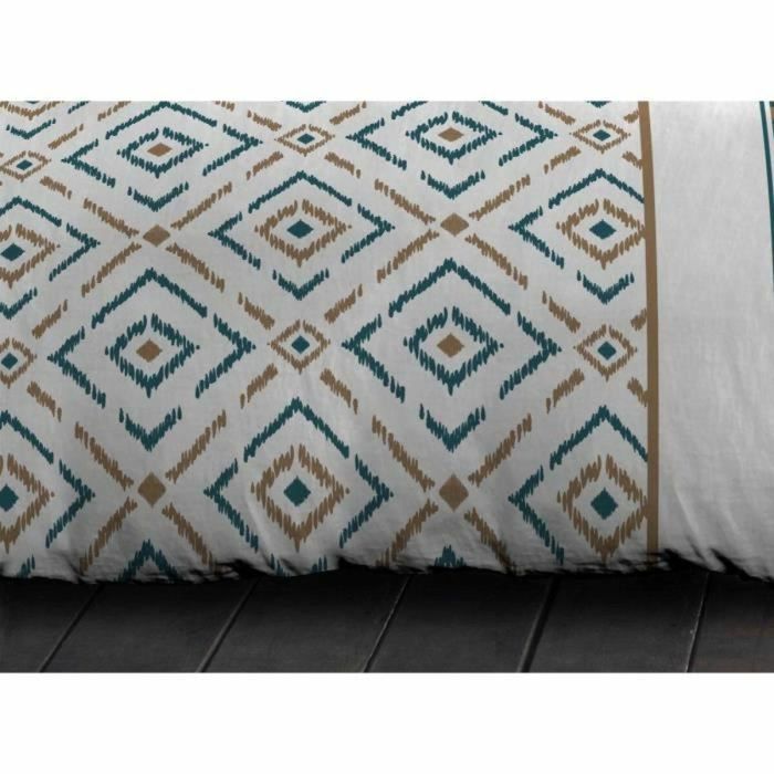 Conjunto de dórculos de microfibra Ethno - 1 cubierta nórdica 240x260 cm + 2 fundas de almohadas 63x63 cm - pato azul - pasión de lino en el hogar 1