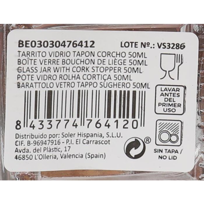 Tarrito de vidrio con tapón de corcho 50 ml - La Mediterranea (36 Unidades) 11 Tarrito de vidrio con tapón de corcho 50 ml - La Mediterranea (36 Unidades) 11