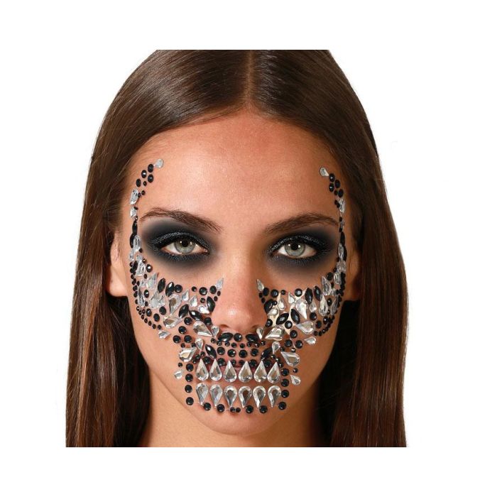 Joyas Faciales Adhesivas Calavera Negra Y Plateada Maquillajes Góticos