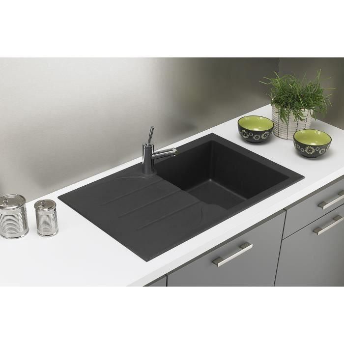 STRADOUR Fregadero de cocina empotrado 1 tazón + 1 escurridor Aloa - Resina - 81 x 50 cm - Negro 1 STRADOUR Fregadero de cocina empotrado 1 tazón + 1 escurridor Aloa - Resina - 81 x 50 cm - Negro 1