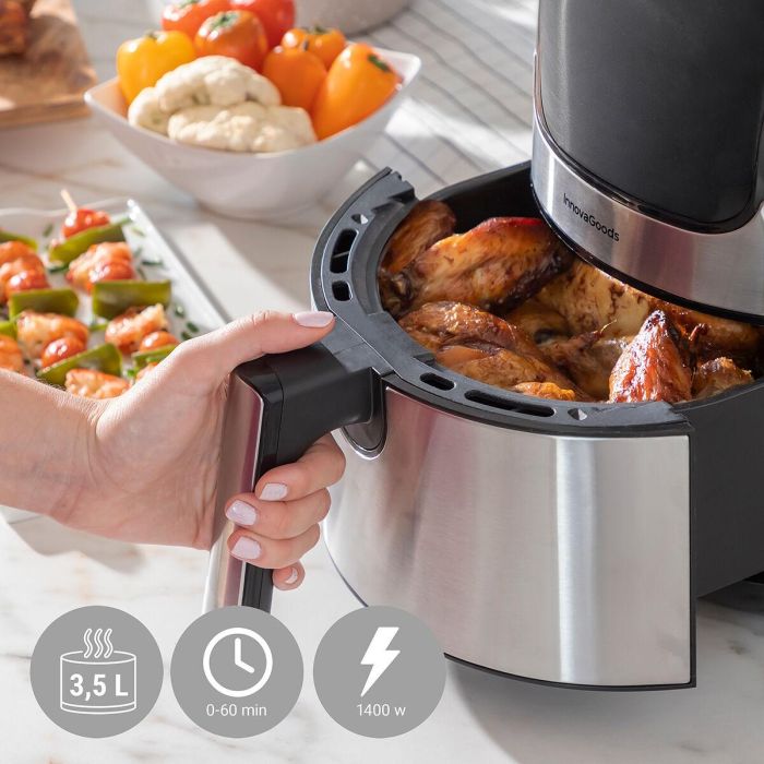Freidora de Aire InnovaGoods Fryinn 3500 Negro 1400 W 3,5 L Acero Inoxidable 12 Freidora de Aire InnovaGoods Fryinn 3500 Negro 1400 W 3,5 L Acero Inoxidable 12