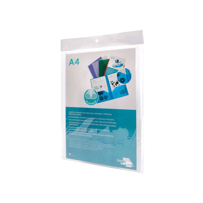 Liderpapel Carpeta Dossier con 2 Bolsas Canguro 45684 Polipropileno DIN A4 Transparente 12