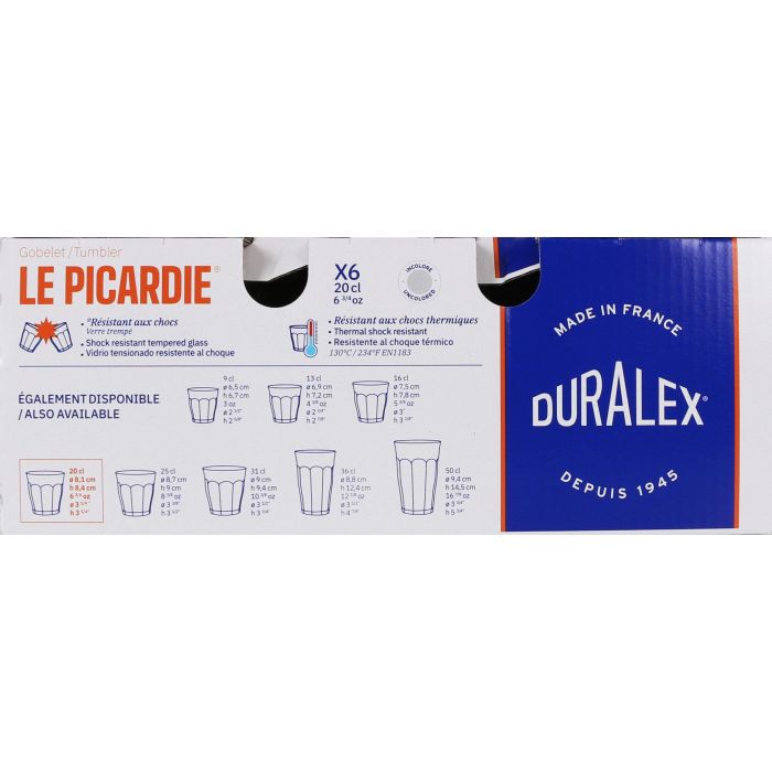 Duralex Set 6 Vasos Transparente Picardie 20 cl (12 Cajas)