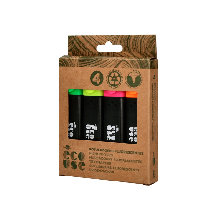 Liderpapel Rotulador Fluorescente Ecológico de Plástico Reciclado, Caja de 4 Unidades, Colores Surtidos 2