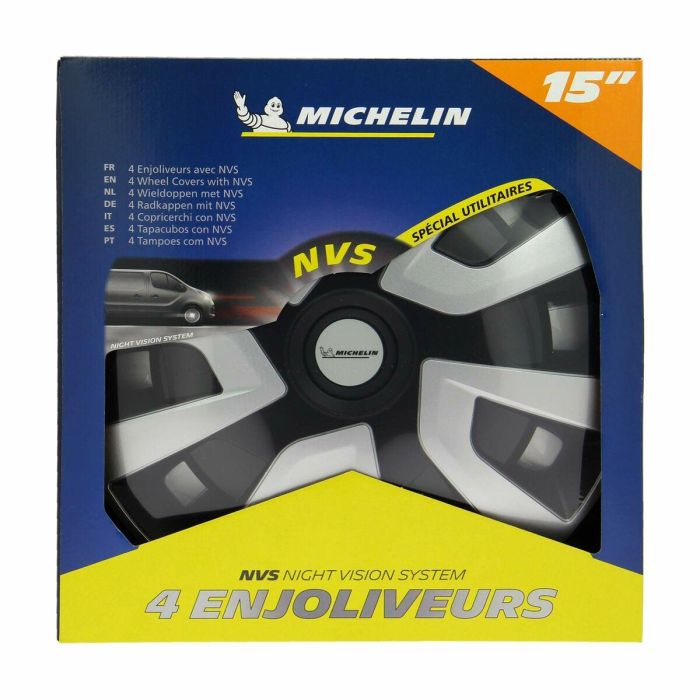 Michelin Juego de 4 Cubiertas de Rueda 15 pulgadas, NVS Night Vision Security, ABS bicolor y acabado laca alto brillo con fijación por recorte 1 Michelin Juego de 4 Cubiertas de Rueda 15 pulgadas, NVS Night Vision Security, ABS bicolor y acabado laca alto brillo con fijación por recorte 1