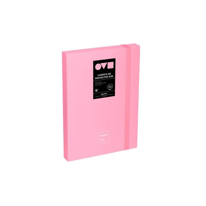 Grafoplás 91271053 Caja Proyectos Unequal Minimal Polyfoam 3cm Rosa - Folio, Apertura 360°, Cierre Goma Plana