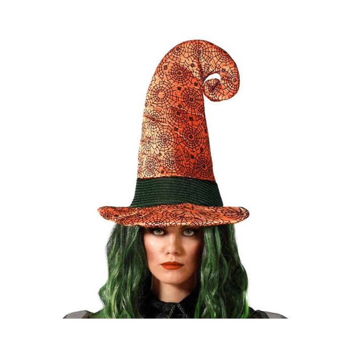 Sombrero De Bruja Naranja Con Dibujo De Telaraña Negra Y Ala Rígida Ideal Para Halloween Y Disfraces Temáticos