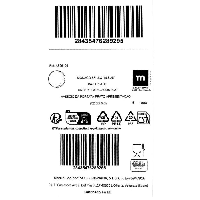 La Mediterranea Bajo Plato Albus Ø32.5 cm (6 Unidades) 1