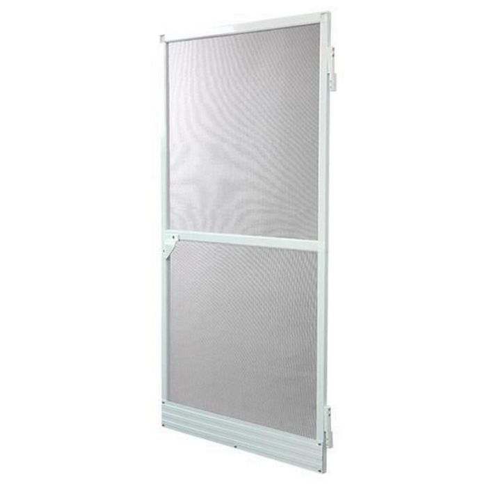 Mosquitera de Puerta Abatible H220 x L100 cm - Protección Insectos - Marco Aluminio Blanco - Lona Fibra de Vidrio - Apertura 180° Retorno Automático
