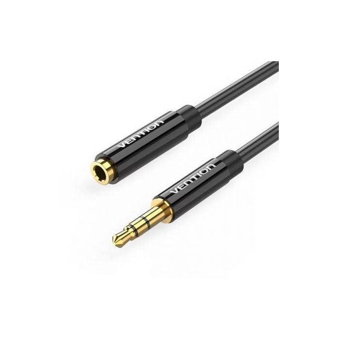 Vention BBZBF Cable de Extensión Estéreo Jack 3.5mm Macho a Jack 3.5mm Hembra 1 Metro Negro con Contactos Dorados