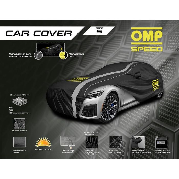 Omp Speed Funda Cubre Coche Exterior-Interior, Impermeable, 3 Capas, Talla S, 406 X 165 X 120 cm OMPS18010419 1 Omp Speed Funda Cubre Coche Exterior-Interior, Impermeable, 3 Capas, Talla S, 406 X 165 X 120 cm OMPS18010419 1