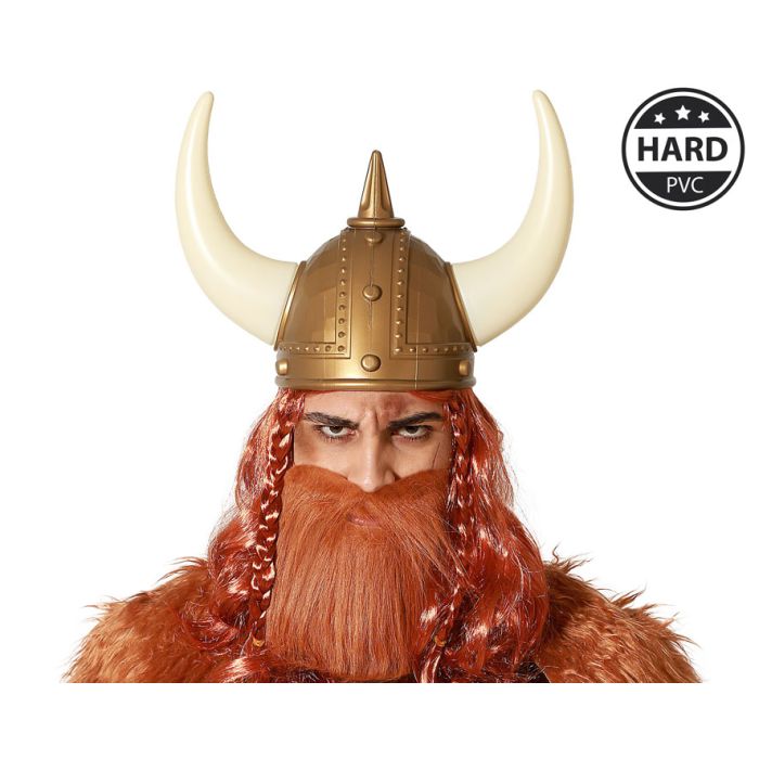 Casco Vikingo Dorado Con Cuernos Blancos Para Guerrero Nórdico Casco Vikingo Dorado Con Cuernos Blancos Para Guerrero Nórdico