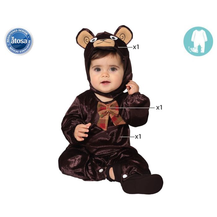 Disfraz Oso Niño Bebé Marrón 12-24 Meses Mono Capucha Lazo