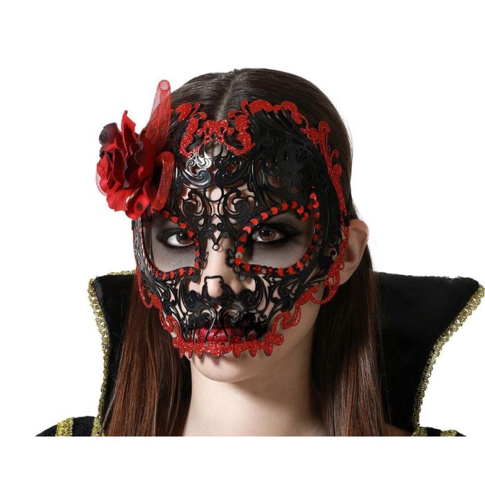 Mascara Halloween Rojo Negro Flor Mascara Halloween Rojo Negro Flor