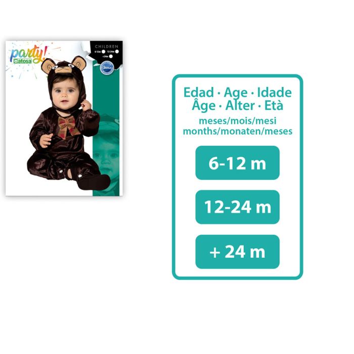 Disfraz Oso Niño Bebé Marrón 12-24 Meses Mono Capucha Lazo