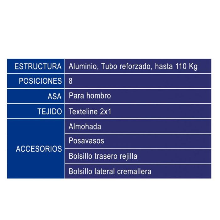 G. Silla de Aluminio 108X47X30 Cm Texteline 2X1 Est. Marinos Azul Cinta para Hombro