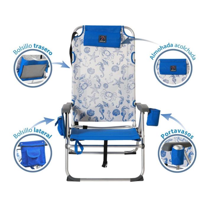 G. Silla de Aluminio 108X47X30 Cm Texteline 2X1 Est. Marinos Azul Cinta para Hombro