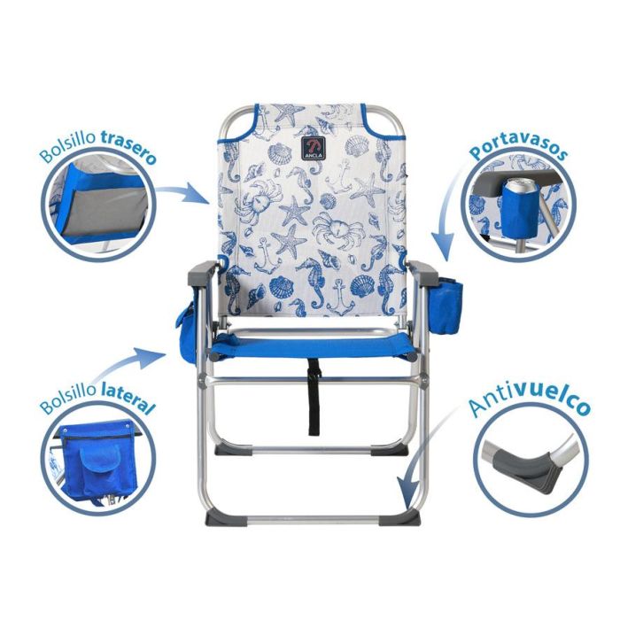 Silla De Aluminio 87x47X37 cm Texteline 2x1 Est. Marinos Azul