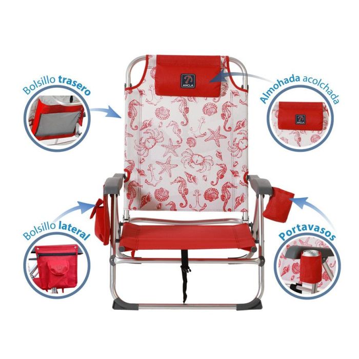 G. Silla de Aluminio 87X51X23 Cm Texteline 2X1 Est. Marinos Rojo 3
