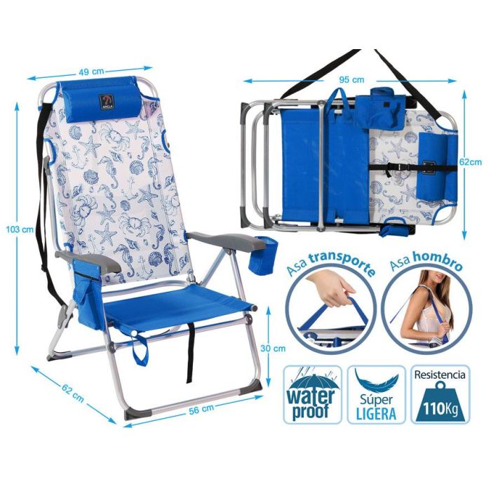 G. Silla de Aluminio 108X47X30 Cm Texteline 2X1 Est. Marinos Azul Cinta para Hombro