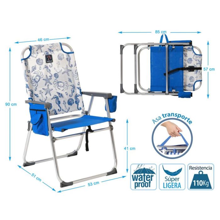 Silla De Aluminio 87x47X37 cm Texteline 2x1 Est. Marinos Azul