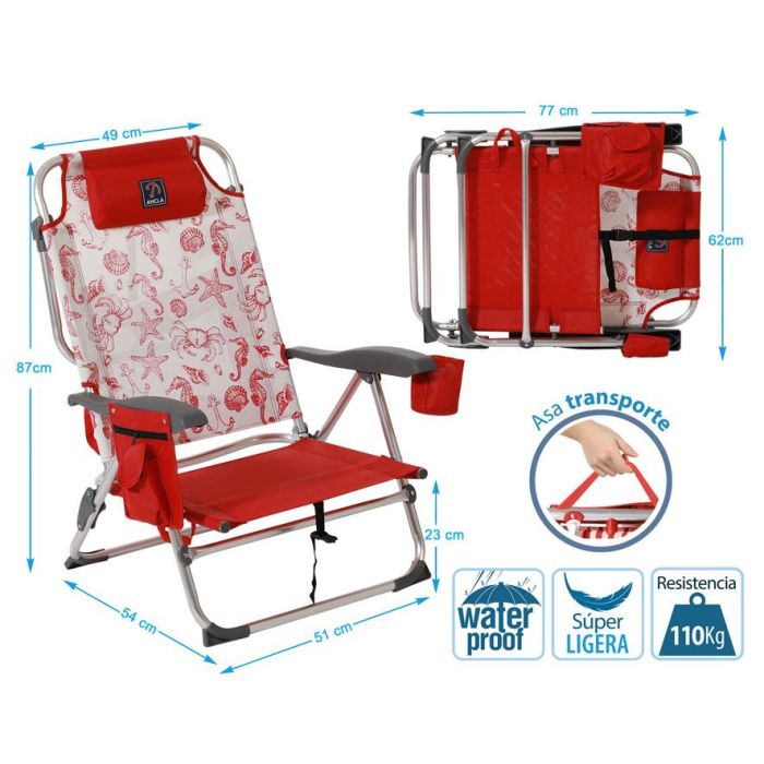 G. Silla de Aluminio 87X51X23 Cm Texteline 2X1 Est. Marinos Rojo 4