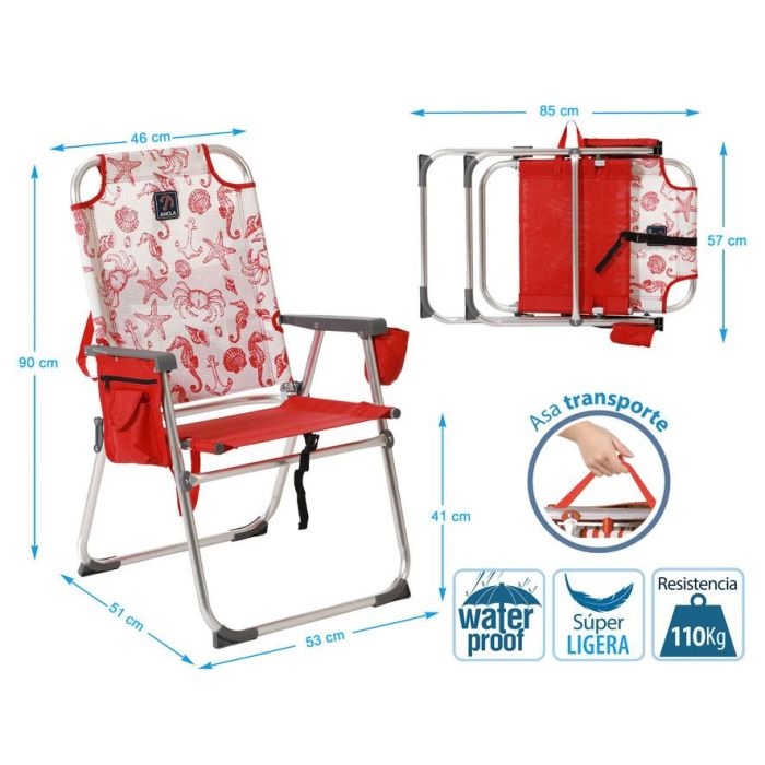 Silla de Playa Rojo 87 x 47 x 37 cm 4 Silla de Playa Rojo 87 x 47 x 37 cm 4