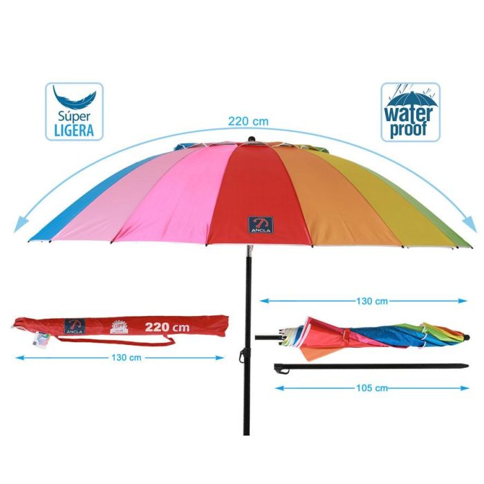 G. Parasol Arcoiris 220 Cm Orient. Aluminio Oxford Upf50+ 210D 28/32 Mm 4