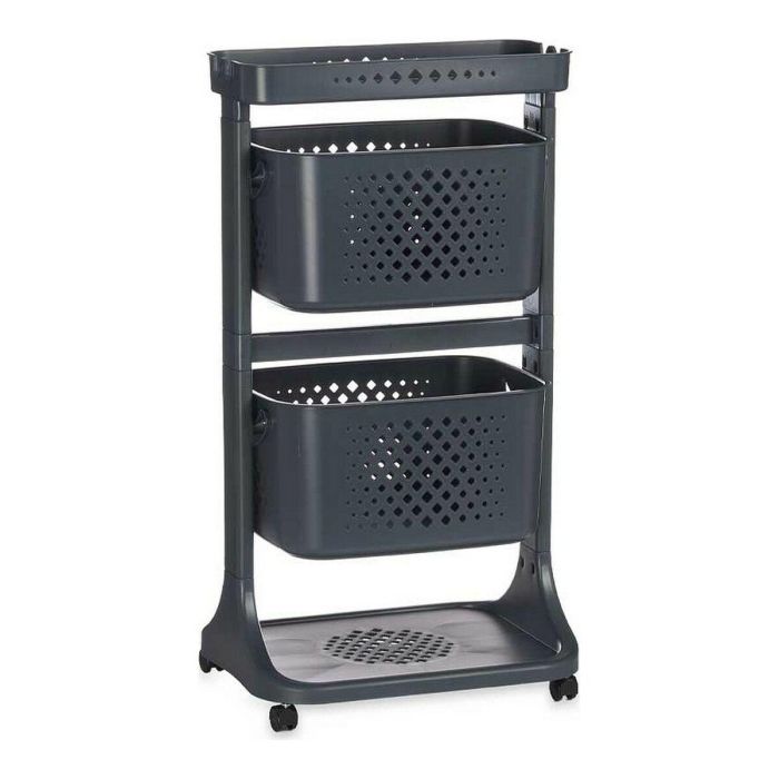 Verdulero de plástico Kinvara 2 alturas con ruedas, antracita - 35x82x43 cm Verdulero de plástico Kinvara 2 alturas con ruedas, antracita - 35x82x43 cm