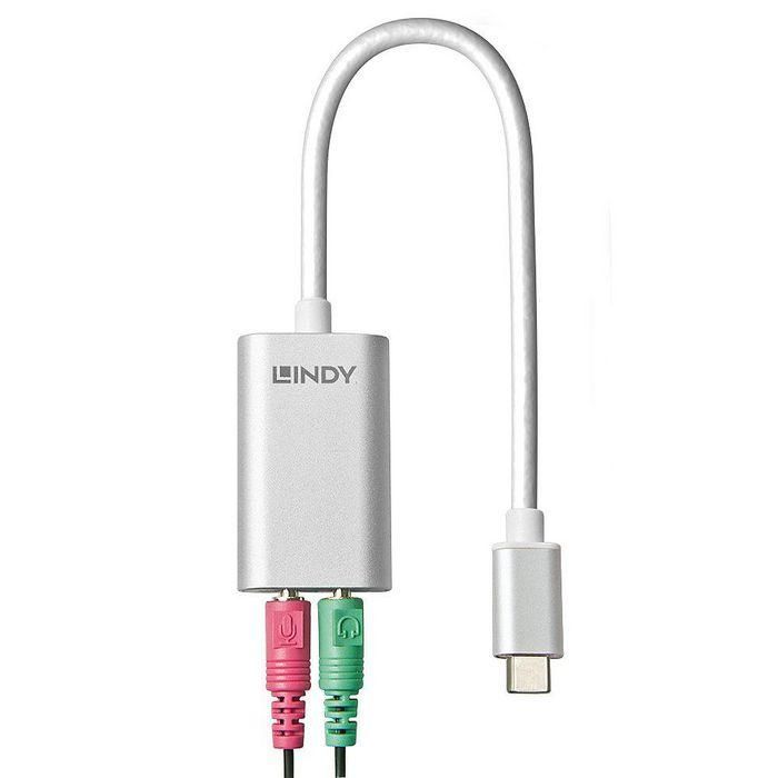 Lindy Convertidor de Audio USB-C a Jack 3.5mm para Auriculares y Micrófono Mono. Adaptador Portátil para Ultrabook, Tablet 1