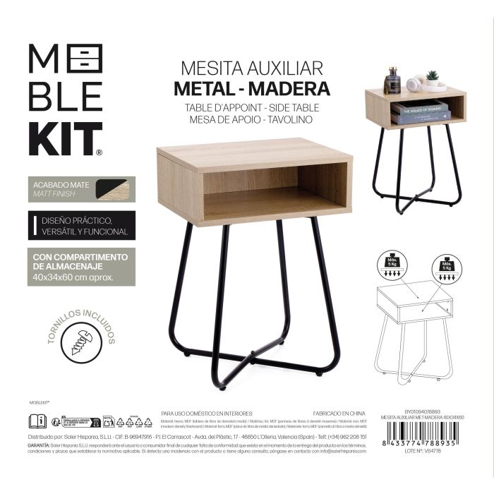 Mesita Auxiliar Met-Madera 40X34X60 Moblekit (3 Unidades) 3