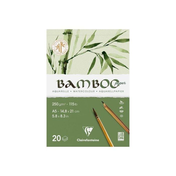 Bloc De Dibujo Clairefontaine Bamboo Aquarelle Encolado Blanco Grano Fino Tecnicas Mixtas A5 250G 20H 4 unidades