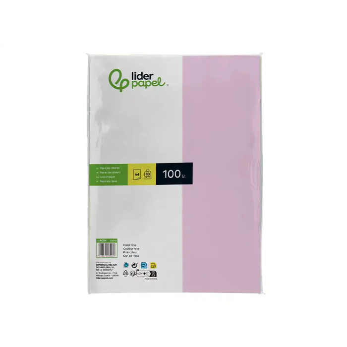 Liderpapel Papel Color A4 80gr Rosa Paquete 100 Hojas 1