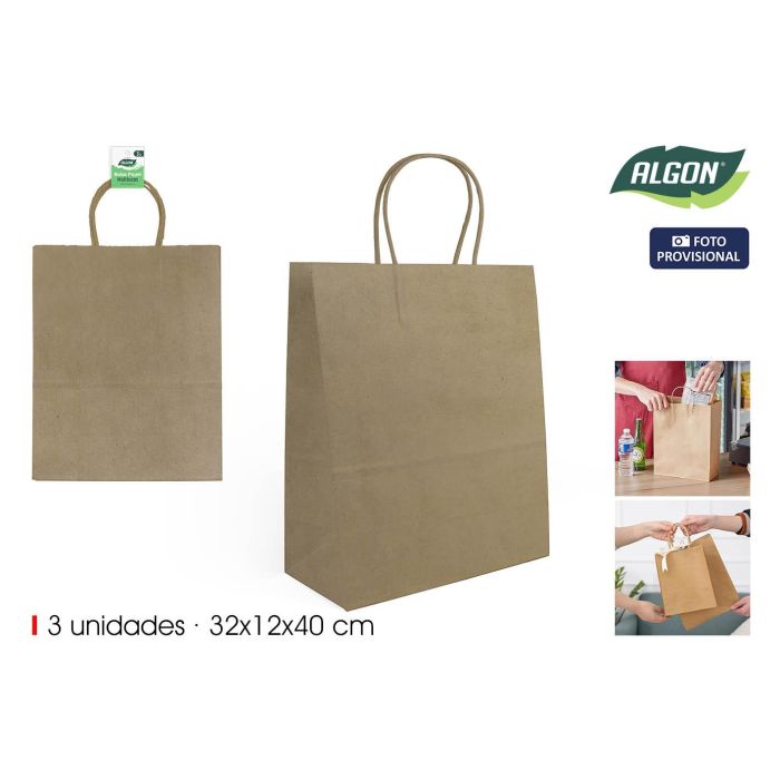Algon Set-3 Bolsa Papel Kraft 32x12x40 cm (24 Unidades) Algon Set-3 Bolsa Papel Kraft 32x12x40 cm (24 Unidades)