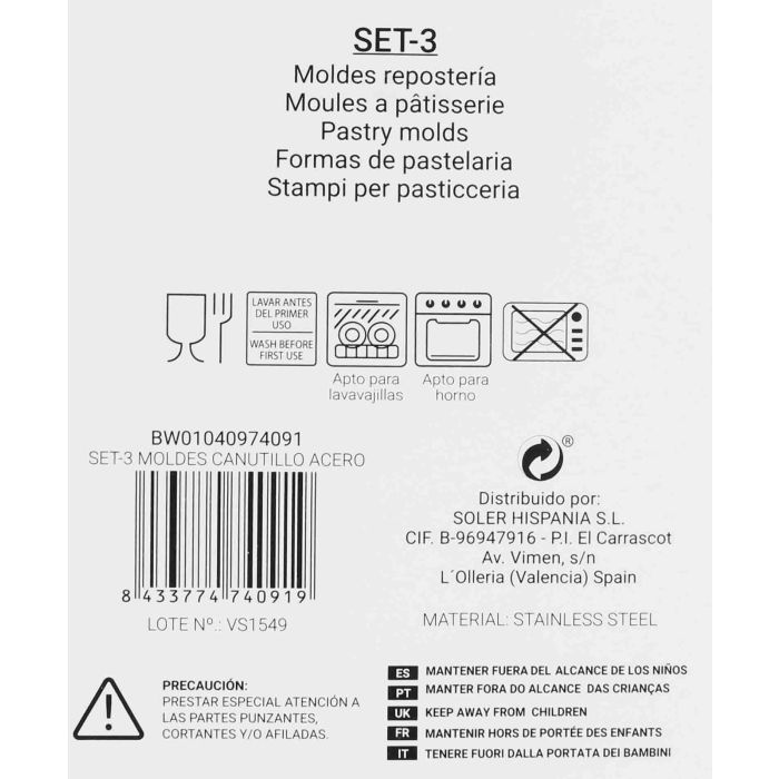 Set de 3 moldes para canutillos de acero Wooow (36 Cajas) 1 Set de 3 moldes para canutillos de acero Wooow (36 Cajas) 1