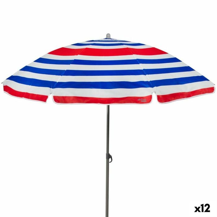 Sombrilla de playa Aktive Azul Rojo Multicolor Plateado Ø 160 cm 160 x 167 x 160 cm (12 Unidades)
